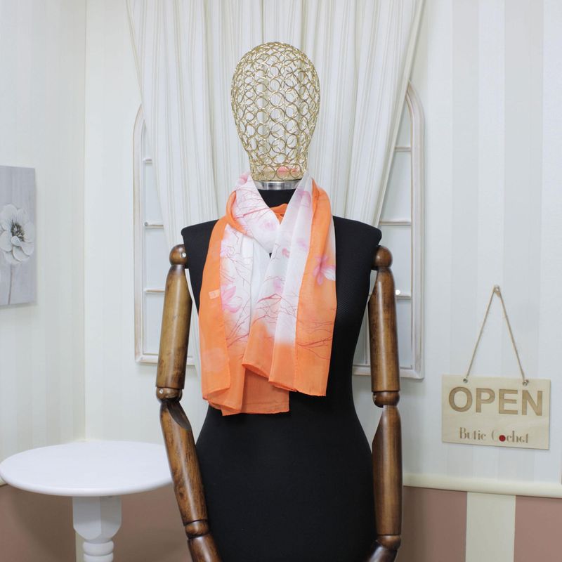 Fashion, accesorii si bijuterii - Femei - Accesorii femei - Esarfe si fulare femei - Esarfa, de dama, Buticcochet, din poliester, imprimeu floral, 150x50 cm, Portocaliu - ES1302 - Infinity.ro