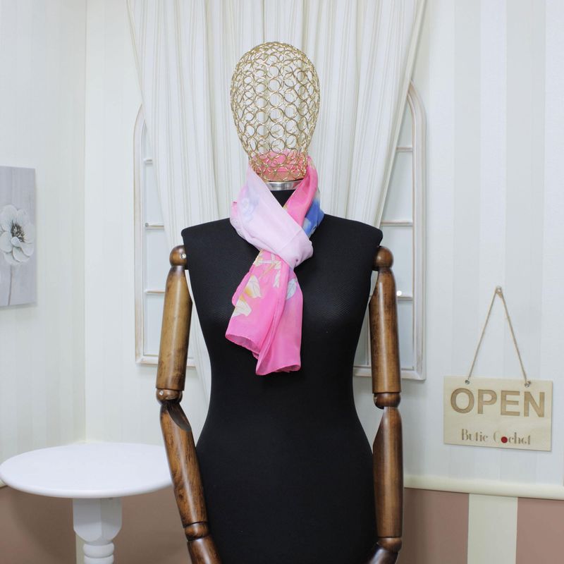 Fashion, accesorii si bijuterii - Femei - Accesorii femei - Esarfe si fulare femei - Esarfa, de dama, Buticcochet, din poliester, imprimeu cu flori, 150x50 cm, Roz- ES1295 - Infinity.ro