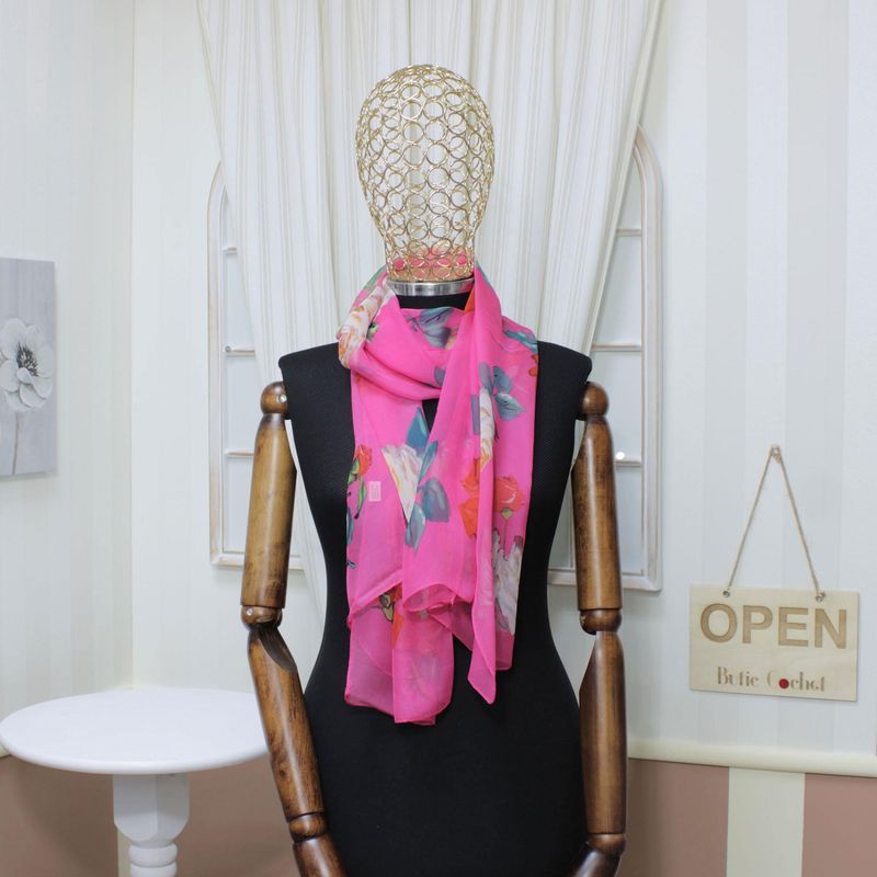 Fashion, accesorii si bijuterii - Femei - Accesorii femei - Esarfe si fulare femei - Esarfa, de dama, Buticcochet, din poliester, cu trandafiri, 50x160 cm, Roz - ES1256 - Infinity.ro
