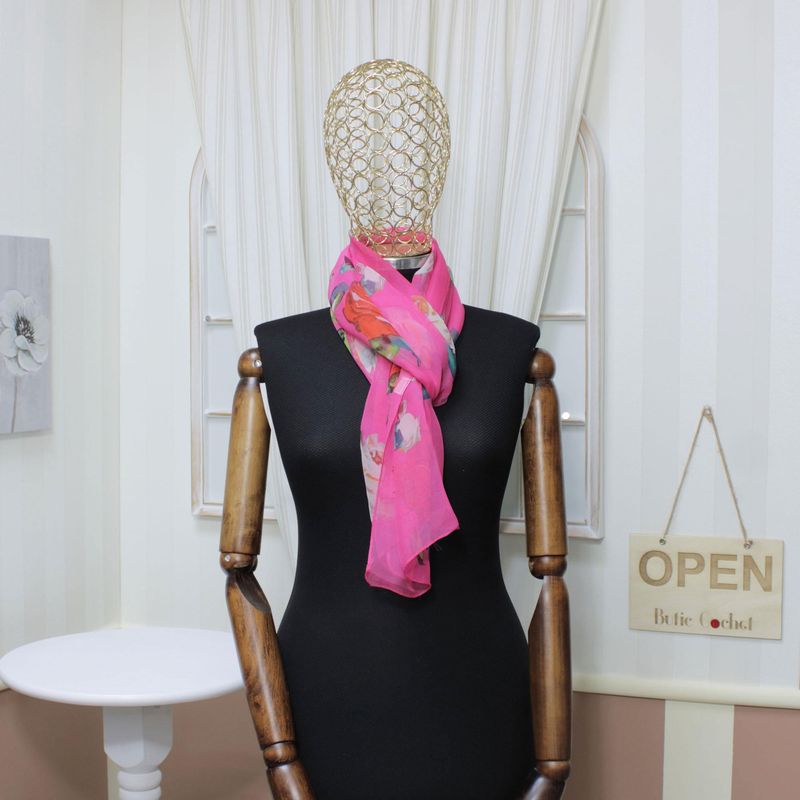 Fashion, accesorii si bijuterii - Femei - Accesorii femei - Esarfe si fulare femei - Esarfa, de dama, Buticcochet, din poliester, cu trandafiri, 50x160 cm, Roz - ES1256 - Infinity.ro