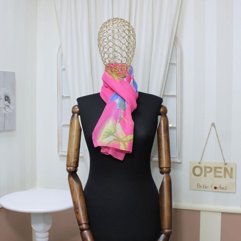 Fashion, accesorii si bijuterii - Femei - Accesorii femei - Esarfe si fulare femei - Esarfa, de dama, Buticcochet, din poliester, cu imprimeu floral, 150x50 cm, Roz - ES1284 - Infinity.ro