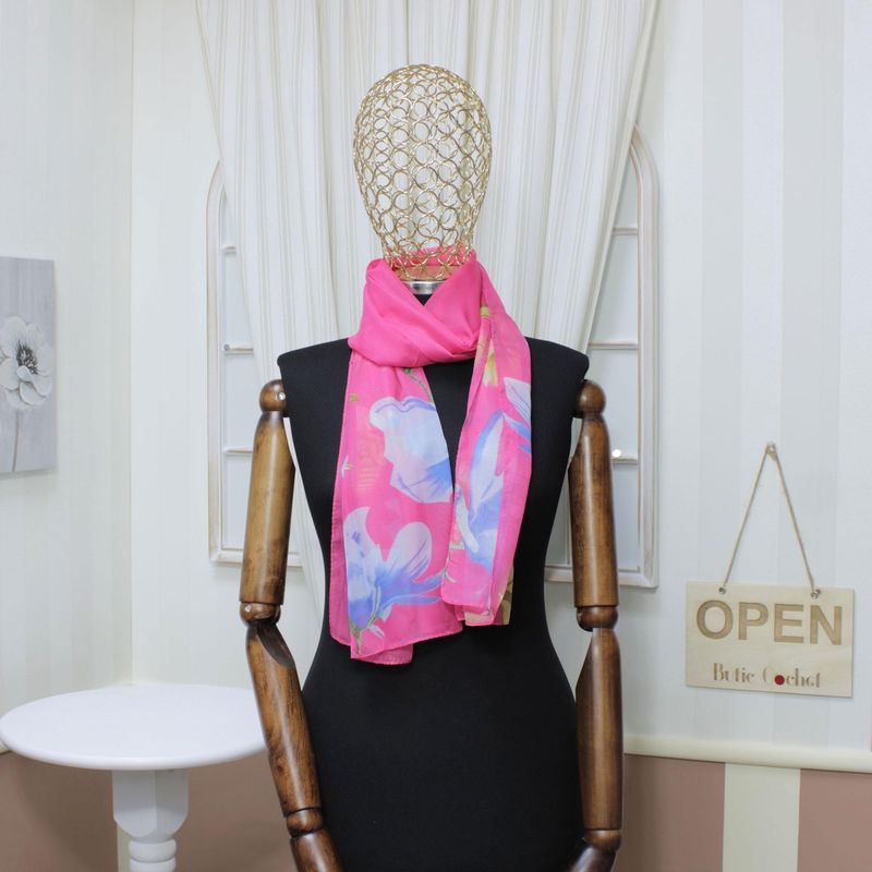 Fashion, accesorii si bijuterii - Femei - Accesorii femei - Esarfe si fulare femei - Esarfa, de dama, Buticcochet, din poliester, cu imprimeu floral, 150x50 cm, Roz - ES1284 - Infinity.ro