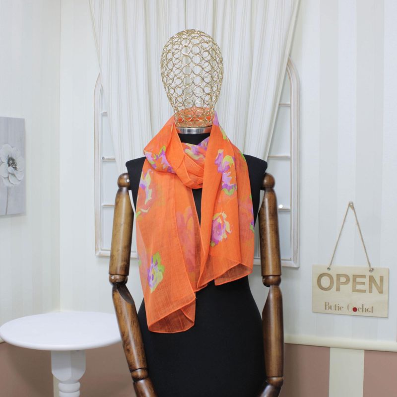 Fashion, accesorii si bijuterii - Femei - Accesorii femei - Esarfe si fulare femei - Esarfa, de dama, Buticcochet, din poliester, cu trandafiri, 50x160 cm, Portocaliu - ES1255 - Infinity.ro