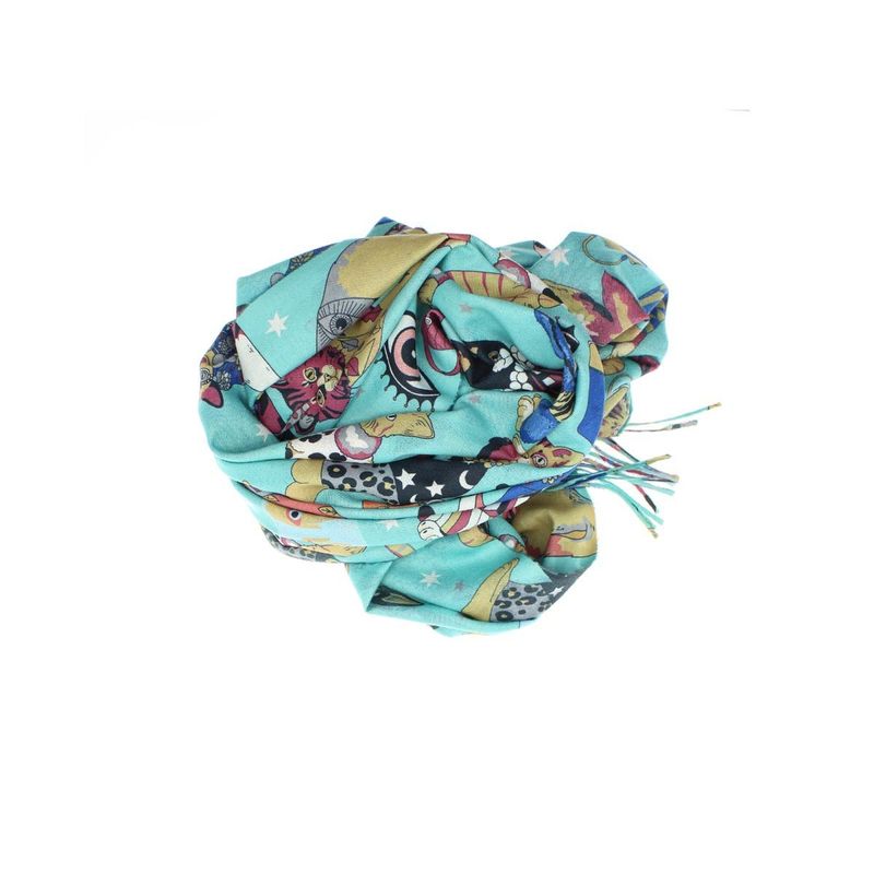 Fashion, accesorii si bijuterii - Femei - Accesorii femei - Esarfe si fulare femei - Esarfa, de dama, Buticcochet, Casmir, 70x170 cm, model pisicute, Turcoaz inchis - ES2765 - Infinity.ro