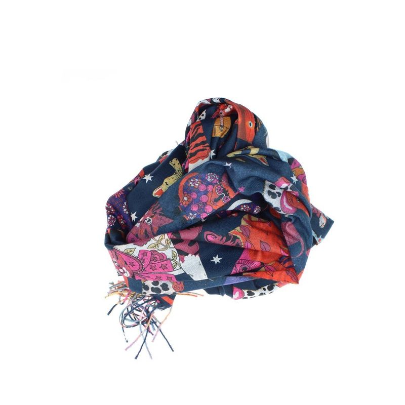 Fashion, accesorii si bijuterii - Femei - Accesorii femei - Esarfe si fulare femei - Esarfa, de dama, Buticcochet, Casmir, 70x170 cm, model pisicute, Bleumarin - ES2764 - Infinity.ro
