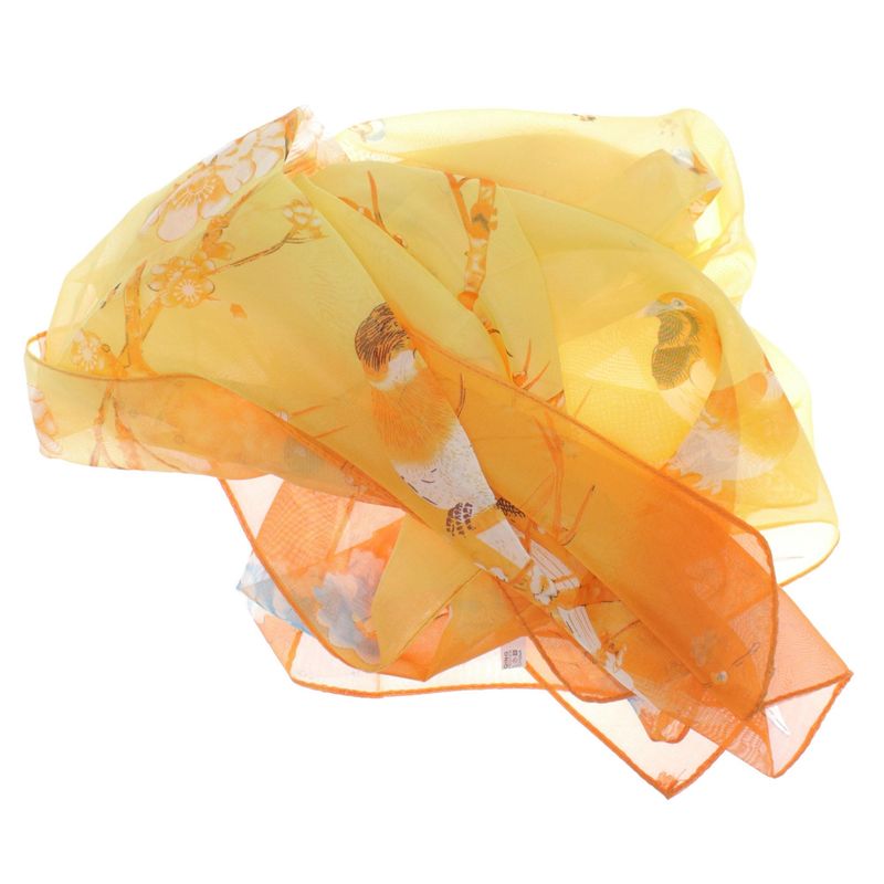 Fashion, accesorii si bijuterii - Femei - Accesorii femei - Esarfe si fulare femei - Esarfa, de dama, Buticcochet, din poliester, Galben cu flori si pasari, 150x50 cm - ES1140 - Infinity.ro