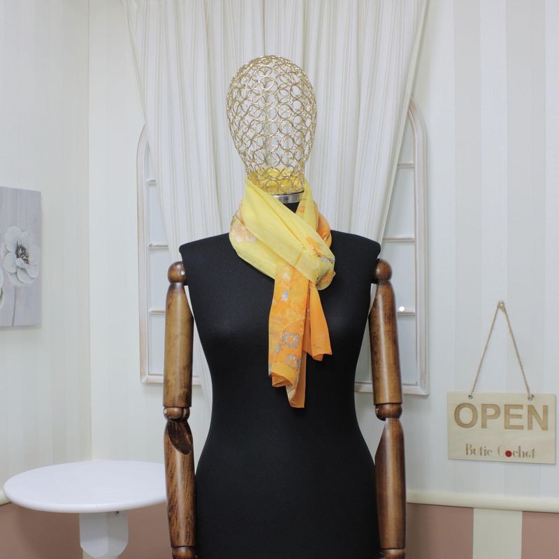 Fashion, accesorii si bijuterii - Femei - Accesorii femei - Esarfe si fulare femei - Esarfa, de dama, Buticcochet, din poliester, Galben cu flori si pasari, 150x50 cm - ES1140 - Infinity.ro