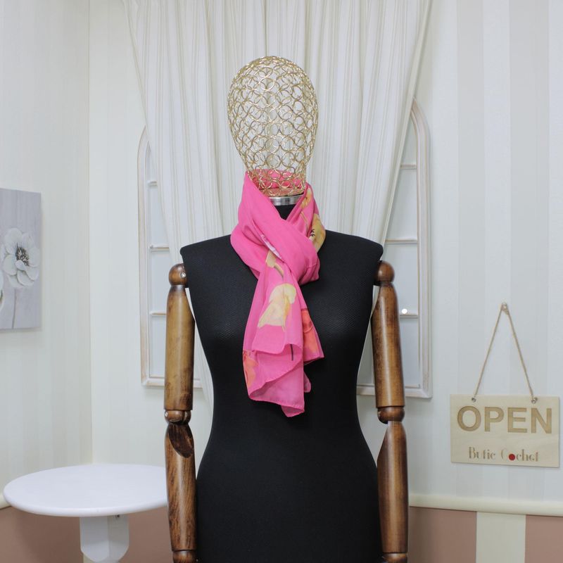 Fashion, accesorii si bijuterii - Femei - Accesorii femei - Esarfe si fulare femei - Esarfa, de dama, Buticcochet, din poliester, Roz cu lalele, 150x50 cm - ES1124 - Infinity.ro