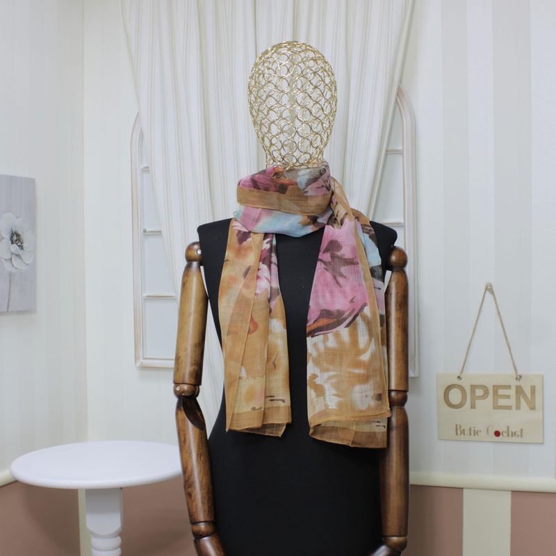 Fashion, accesorii si bijuterii - Femei - Accesorii femei - Esarfe si fulare femei - Esarfa, de dama, Buticcochet, din poliester, Maro cu imprimeu floral, 50x160 cm - ES1074 - Infinity.ro