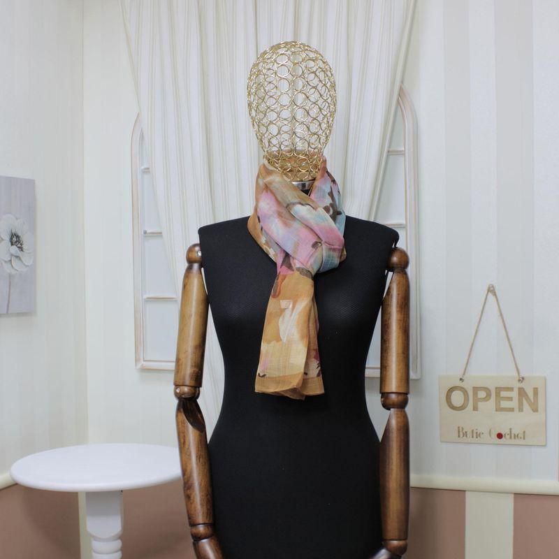 Fashion, accesorii si bijuterii - Femei - Accesorii femei - Esarfe si fulare femei - Esarfa, de dama, Buticcochet, din poliester, Maro cu imprimeu floral, 50x160 cm - ES1074 - Infinity.ro