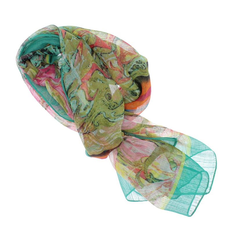 Fashion, accesorii si bijuterii - Femei - Accesorii femei - Esarfe si fulare femei - Esarfa, de dama, Buticcochet, din poliester, Verde cu imprimeu floral, 50x160 cm - ES1062 - Infinity.ro