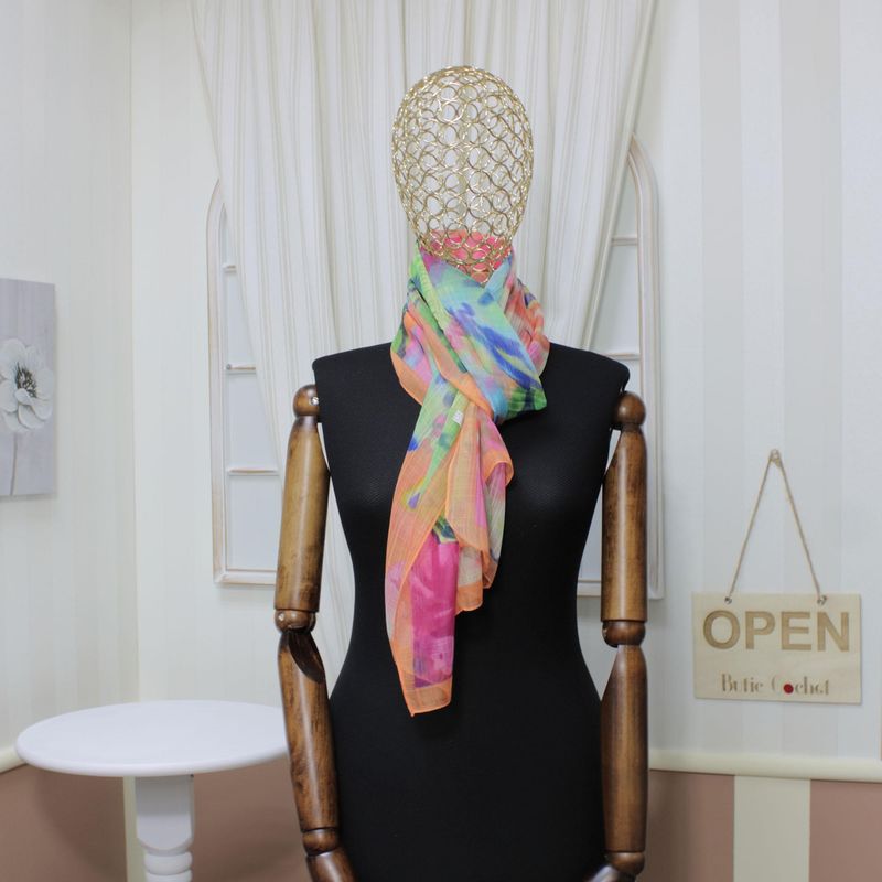 Fashion, accesorii si bijuterii - Femei - Accesorii femei - Esarfe si fulare femei - Esarfa, de dama, Buticcochet, din poliester, Porocaliu cu imprimeu floral, 50x160 cm - ES1073 - Infinity.ro