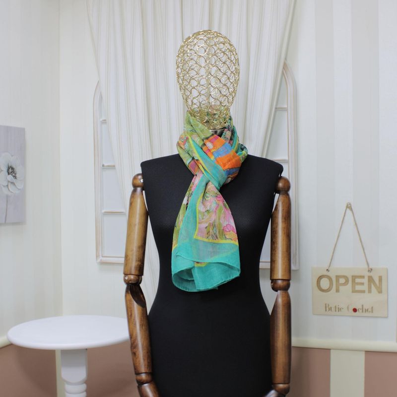 Fashion, accesorii si bijuterii - Femei - Accesorii femei - Esarfe si fulare femei - Esarfa, de dama, Buticcochet, din poliester, Verde cu imprimeu floral, 50x160 cm - ES1062 - Infinity.ro