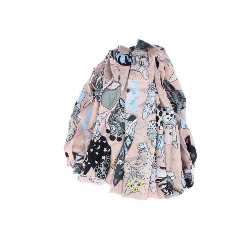 Fashion, accesorii si bijuterii - Femei - Accesorii femei - Esarfe si fulare femei - Esarfa, de dama, Buticcochet, Casmir, 70x170 cm, model pisicute, Roz pal - ES2757 - Infinity.ro