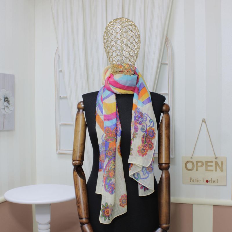 Fashion, accesorii si bijuterii - Femei - Accesorii femei - Esarfe si fulare femei - Esarfa, de dama, Buticcochet, din poliester, Galben cu imprimeu floral, 50x160 cm - ES1064 - Infinity.ro