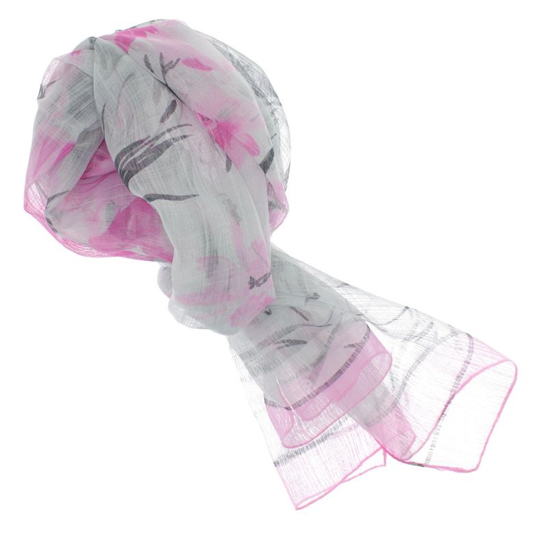 Fashion, accesorii si bijuterii - Femei - Accesorii femei - Esarfe si fulare femei - Esarfa, de dama, Buticcochet, din poliester, Gri cu flori roz,  50x160 cm - ES1053 - Infinity.ro