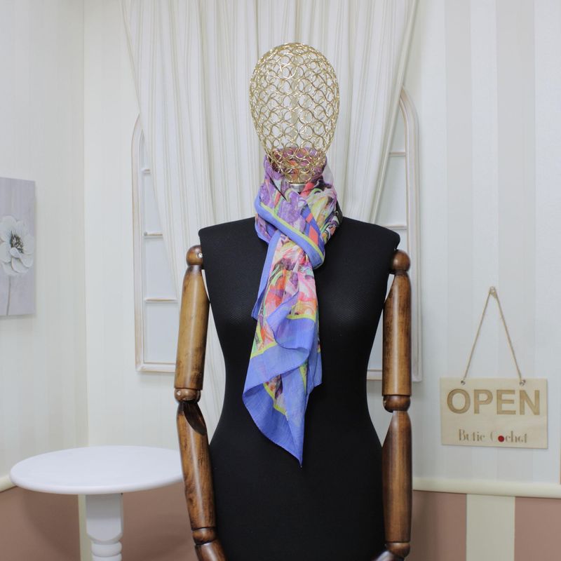 Fashion, accesorii si bijuterii - Femei - Accesorii femei - Esarfe si fulare femei - Esarfa, de dama, Buticcochet, din poliester, Albastru cu imprimeu floral, 50x160 cm - ES1061 - Infinity.ro