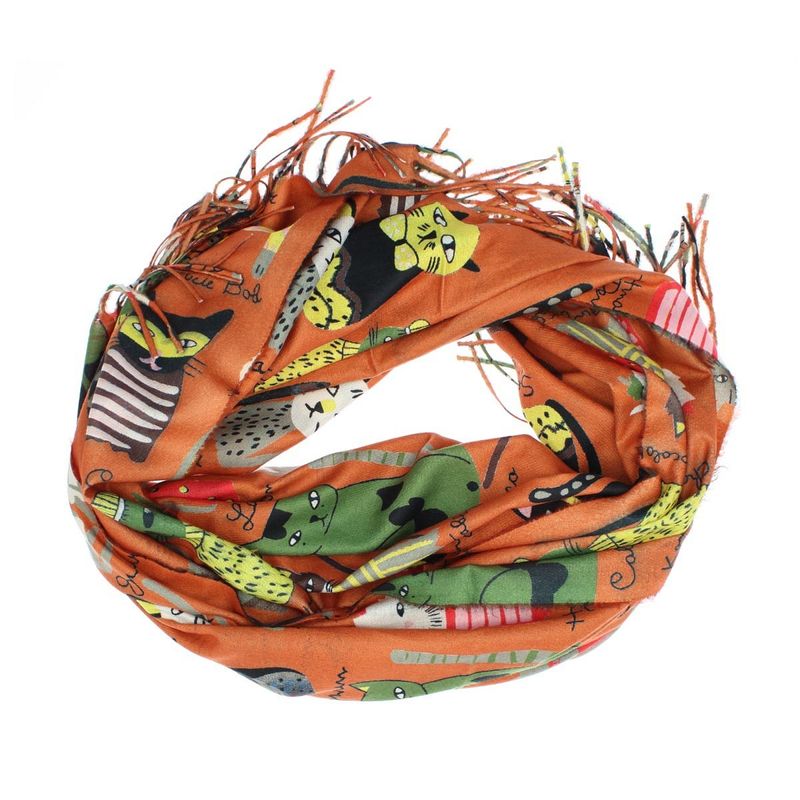 Fashion, accesorii si bijuterii - Femei - Accesorii femei - Esarfe si fulare femei - Esarfa, de dama, Buticcochet, Casmir, 70x170 cm, model cu pisicute, Caramiziu - ES2751 - Infinity.ro