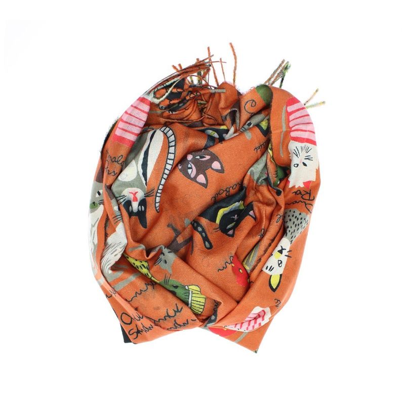 Fashion, accesorii si bijuterii - Femei - Accesorii femei - Esarfe si fulare femei - Esarfa, de dama, Buticcochet, Casmir, 70x170 cm, model cu pisicute, Caramiziu - ES2751 - Infinity.ro