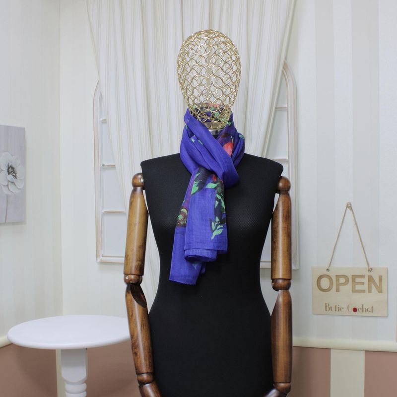 Fashion, accesorii si bijuterii - Femei - Accesorii femei - Esarfe si fulare femei - Esarfa, de dama, Buticcochet, Bleumarin cu trandafiri, 50x160 cm - ES1050 - Infinity.ro