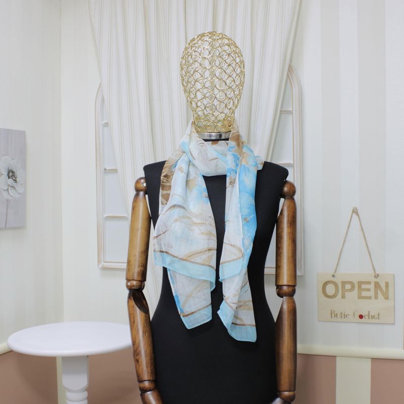 Fashion, accesorii si bijuterii - Femei - Accesorii femei - Esarfe si fulare femei - Esarfa, de dama, Buticcochet, Bleu cu imprimeu floral, 50x160 cm - ES1047 - Infinity.ro