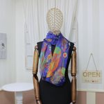 Fashion, accesorii si bijuterii - Femei - Accesorii femei - Esarfe si fulare femei - Esarfa, de dama, Buticcochet, Bleumarin cu pene colorate, 50x160 cm - ES1048 - Infinity.ro
