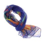 Fashion, accesorii si bijuterii - Femei - Accesorii femei - Esarfe si fulare femei - Esarfa, de dama, Buticcochet, Bleumarin cu pene colorate, 50x160 cm - ES1048 - Infinity.ro