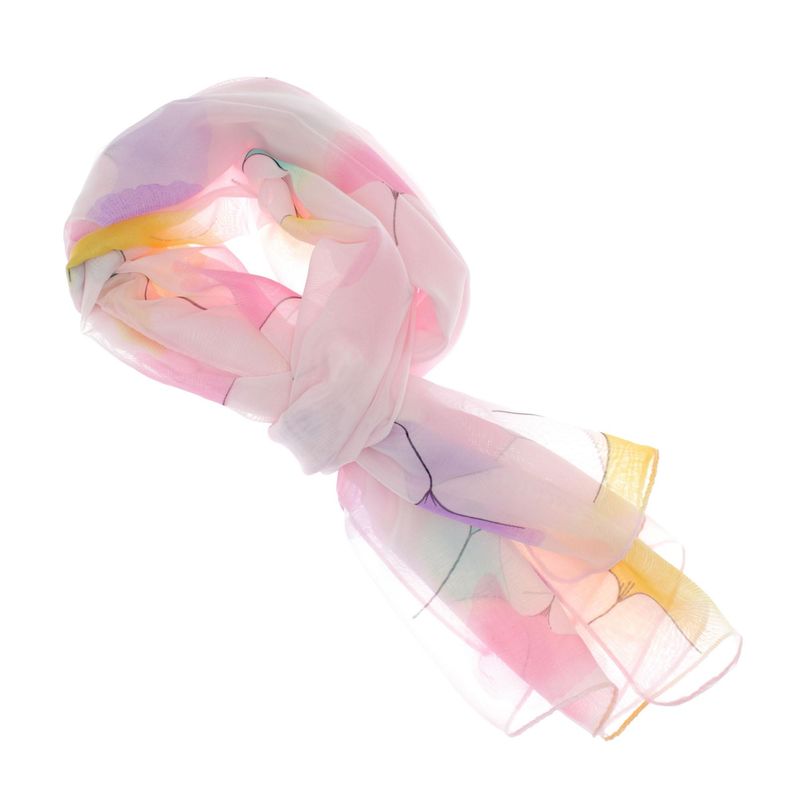 Fashion, accesorii si bijuterii - Femei - Accesorii femei - Esarfe si fulare femei - Esarfa, de dama, Buticcochet, din poliester, Roz cu imprimeu multicolor, 150x50 cm - ES1003 - Infinity.ro