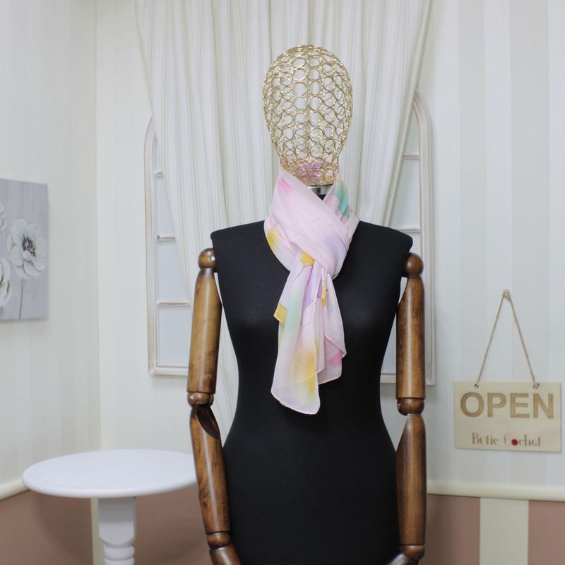 Fashion, accesorii si bijuterii - Femei - Accesorii femei - Esarfe si fulare femei - Esarfa, de dama, Buticcochet, din poliester, Roz cu imprimeu multicolor, 150x50 cm - ES1003 - Infinity.ro