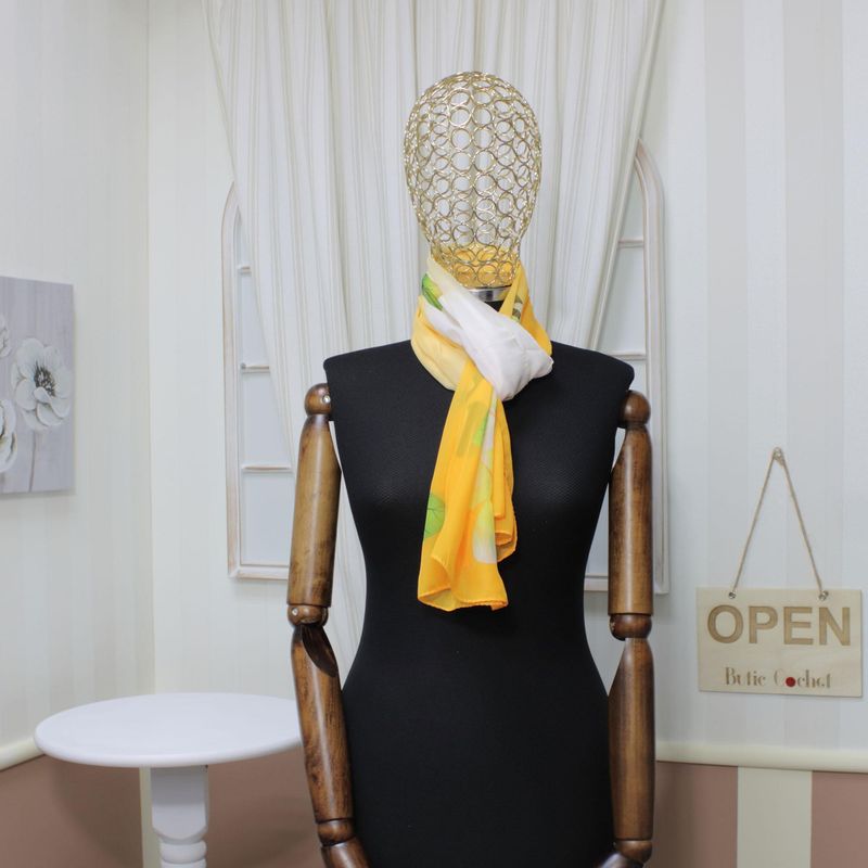 Fashion, accesorii si bijuterii - Femei - Accesorii femei - Esarfe si fulare femei - Esarfa, de dama, Buticcochet, din poliester, Portocaliu cu imprimeu floral, 150x50 cm - ES1004 - Infinity.ro