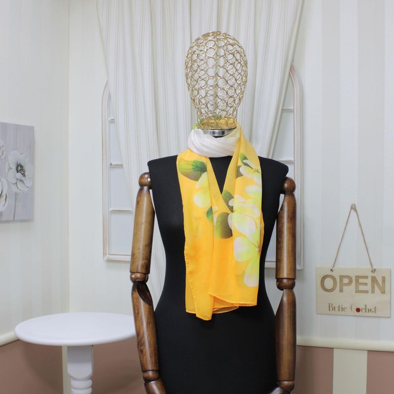 Fashion, accesorii si bijuterii - Femei - Accesorii femei - Esarfe si fulare femei - Esarfa, de dama, Buticcochet, din poliester, Portocaliu cu imprimeu floral, 150x50 cm - ES1004 - Infinity.ro