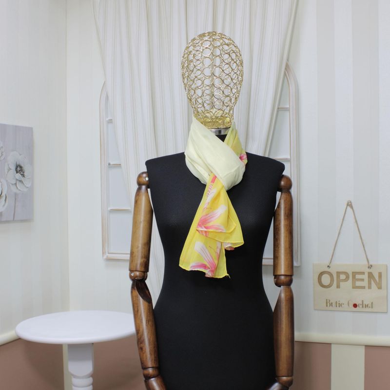 Fashion, accesorii si bijuterii - Femei - Accesorii femei - Esarfe si fulare femei - Esarfa, de dama, Buticcochet, din poliester, Galben cu imprimeu floral, 150x50 cm - ES1001 - Infinity.ro