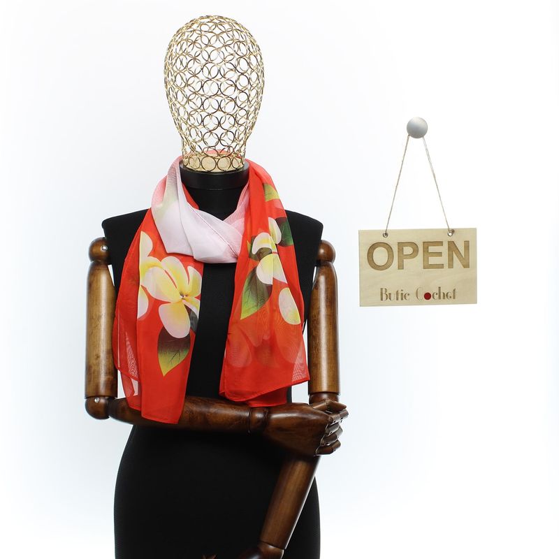 Fashion, accesorii si bijuterii - Femei - Accesorii femei - Esarfe si fulare femei - Esarfa, de dama, Buticcochet, din poliester, imprimeu floral, 50x150 cm, Rosu - ES2555 - Infinity.ro