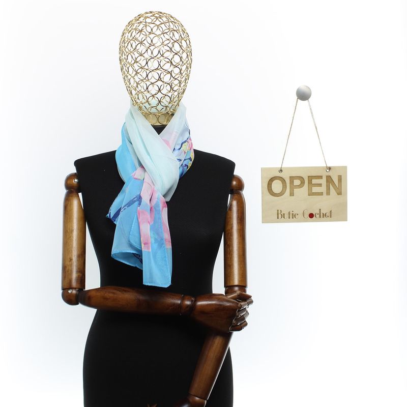 Fashion, accesorii si bijuterii - Femei - Accesorii femei - Esarfe si fulare femei - Esarfa, de dama, Buticcochet, din poliester, imprimeu floral, 50x150 cm, Albastru - ES2545 - Infinity.ro