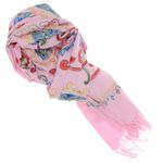 Fashion, accesorii si bijuterii - Femei - Accesorii femei - Esarfe si fulare femei - Esarfa, de dama, Buticcochet, Casmir, Roz cu model floral brodat, 70x180 cm - ES937 - Infinity.ro
