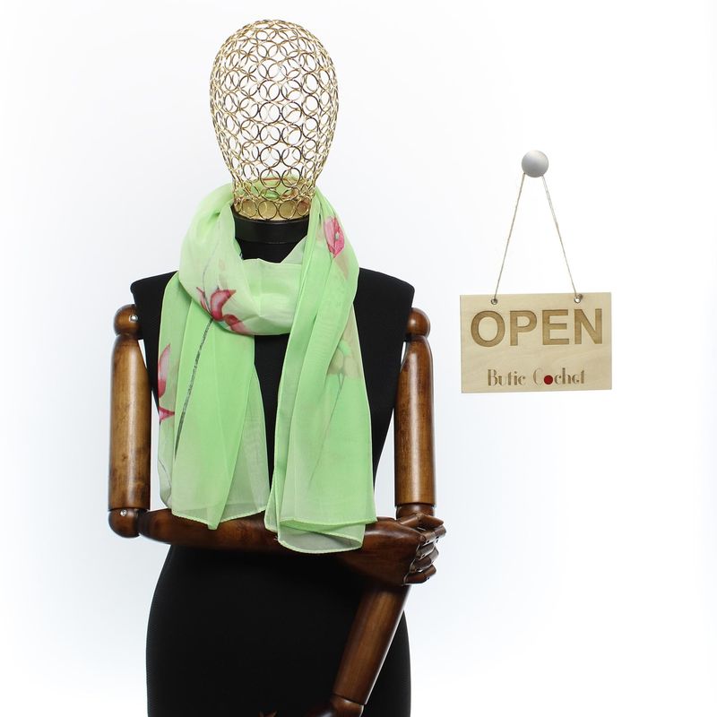 Fashion, accesorii si bijuterii - Femei - Accesorii femei - Esarfe si fulare femei - Esarfa, de dama, Buticcochet, din poliester, imprimeu floral, 50x150 cm, Verde - ES2534 - Infinity.ro