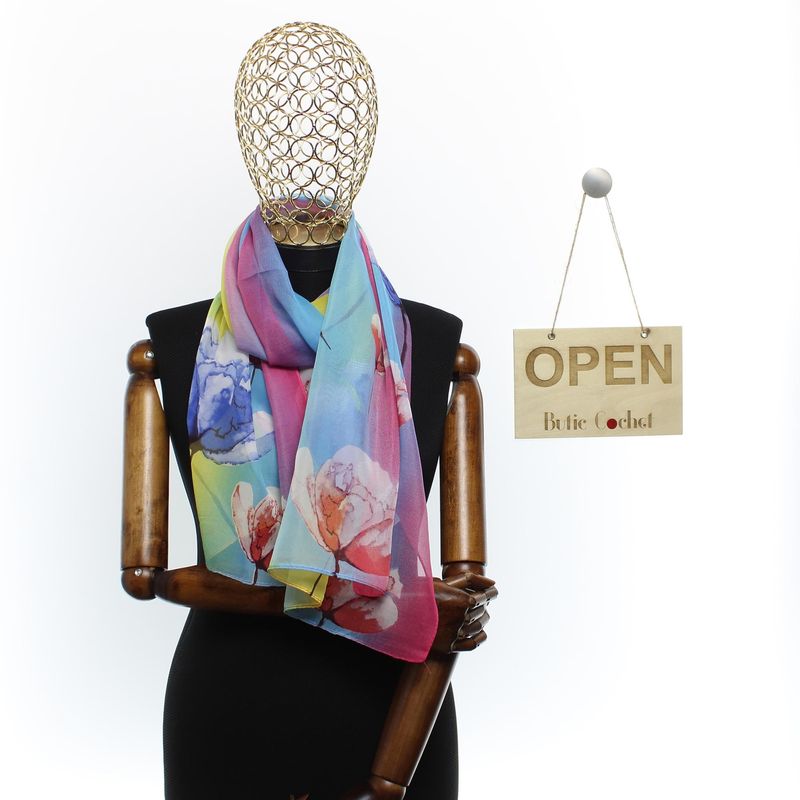 Fashion, accesorii si bijuterii - Femei - Accesorii femei - Esarfe si fulare femei - Esarfa, de dama, Buticcochet, din poliester, imprimeu floral, 50x150 cm, Multicolor - ES2536 - Infinity.ro