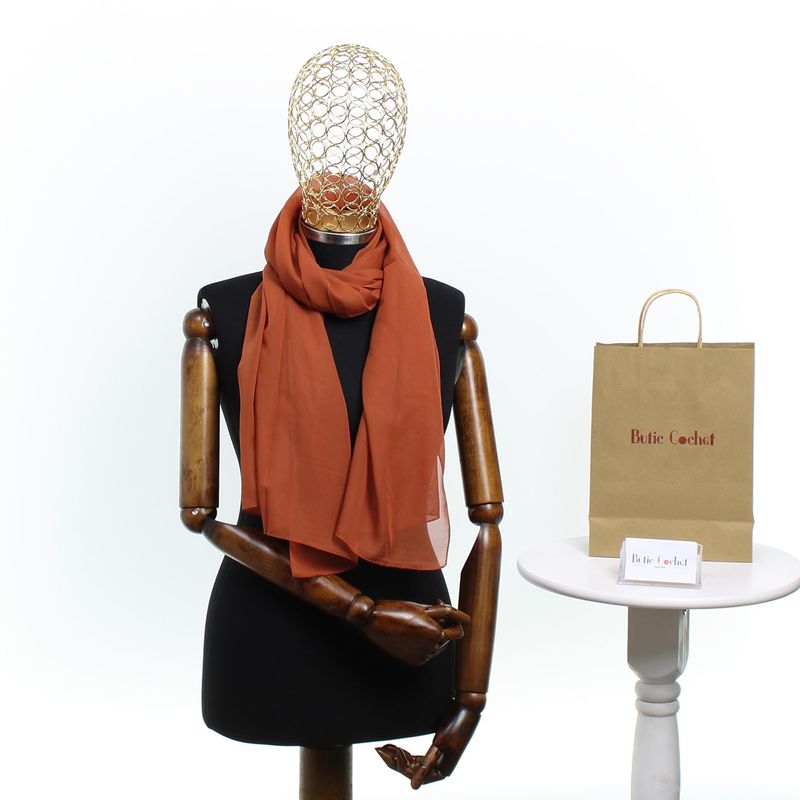 Fashion, accesorii si bijuterii - Femei - Accesorii femei - Esarfe si fulare femei - Esarfa, de dama, Buticcochet, din poliester, model uni, 50x150 cm, Caramiziu - ES2260 - Infinity.ro