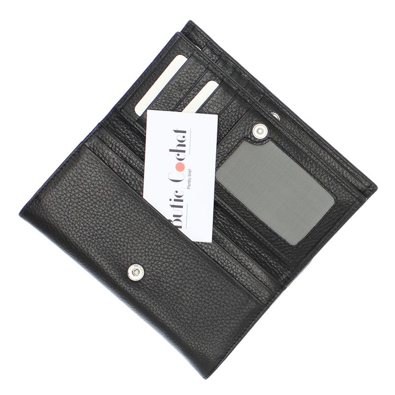 Fashion, accesorii si bijuterii - Femei - Accesorii femei - Portofele femei - Portofel de dama, din piele naturala, Karali, 17.5x10x2.5 cm, Negru - PR619 - Infinity.ro