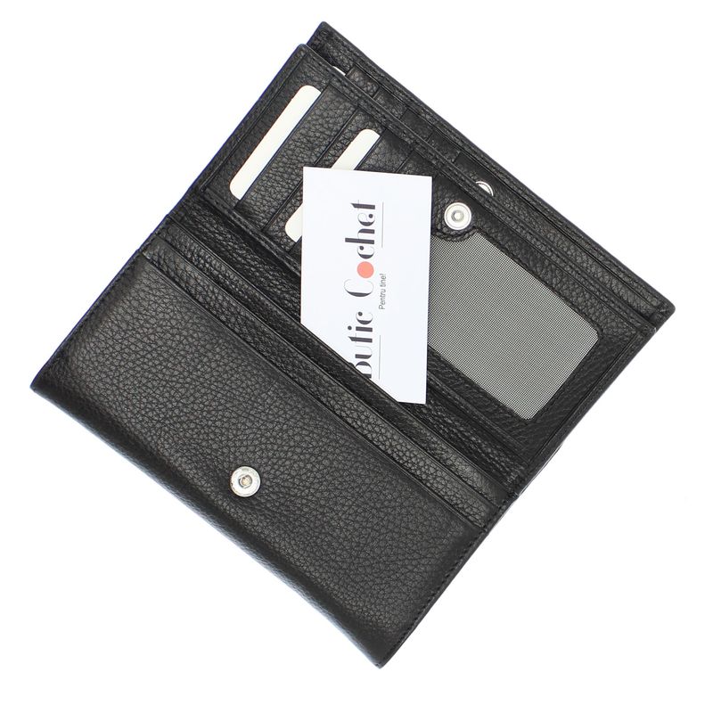 Fashion, accesorii si bijuterii - Femei - Accesorii femei - Portofele femei - Portofel de dama, din piele naturala, Karali, 17.5x10x2.5 cm, Negru - PR619 - Infinity.ro