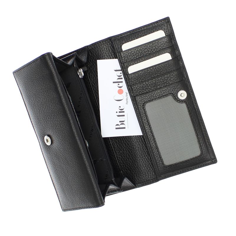Fashion, accesorii si bijuterii - Femei - Accesorii femei - Portofele femei - Portofel de dama, din piele naturala, Karali, 17.5x10x2.5 cm, Negru - PR619 - Infinity.ro