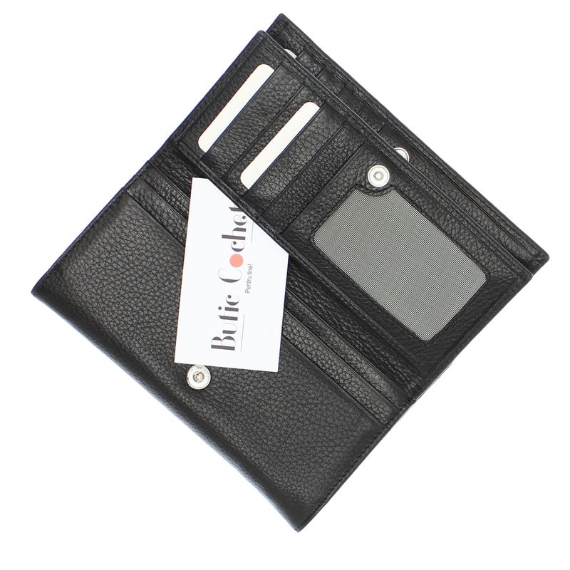 Fashion, accesorii si bijuterii - Femei - Accesorii femei - Portofele femei - Portofel de dama, din piele naturala, Karali, 17.5x10x2.5 cm, Negru - PR619 - Infinity.ro