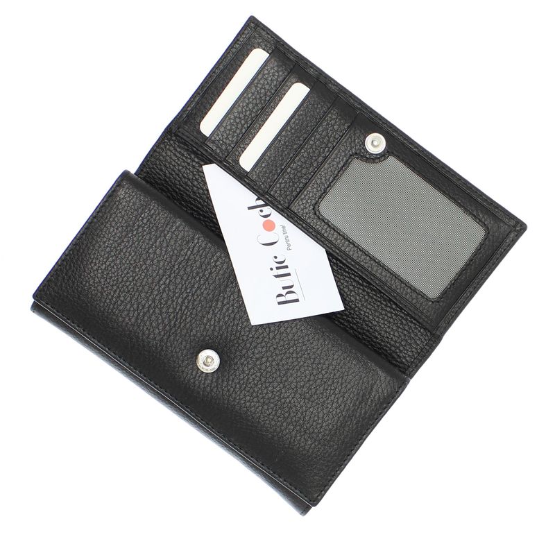 Fashion, accesorii si bijuterii - Femei - Accesorii femei - Portofele femei - Portofel de dama, din piele naturala, Karali, 17.5x10x2.5 cm, Negru - PR619 - Infinity.ro