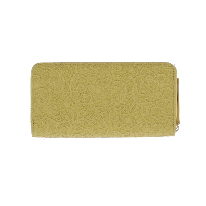 Fashion, accesorii si bijuterii - Femei - Accesorii femei - Portofele femei - Portofel de dama, din piele ecologica, Buticcochet, Galben cu model dantelat, 19x10x3 cm - PR560 - Infinity.ro