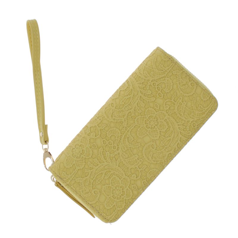 Fashion, accesorii si bijuterii - Femei - Accesorii femei - Portofele femei - Portofel de dama, din piele ecologica, Buticcochet, Galben cu model dantelat, 19x10x3 cm - PR560 - Infinity.ro