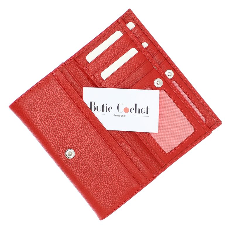 Fashion, accesorii si bijuterii - Femei - Accesorii femei - Portofele femei - Portofel de dama, din piele naturala, Karali, 17.5x10x2.5 cm, Rosu - PR618 - Infinity.ro