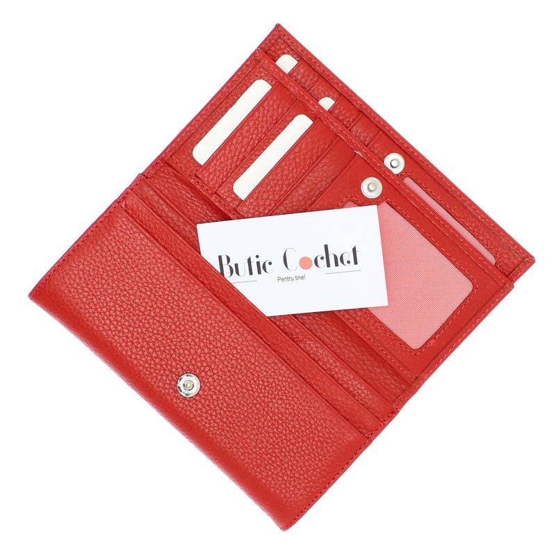 Fashion, accesorii si bijuterii - Femei - Accesorii femei - Portofele femei - Portofel de dama, din piele naturala, Karali, 17.5x10x2.5 cm, Rosu - PR618 - Infinity.ro