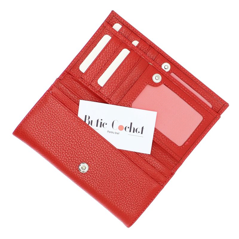 Fashion, accesorii si bijuterii - Femei - Accesorii femei - Portofele femei - Portofel de dama, din piele naturala, Karali, 17.5x10x2.5 cm, Rosu - PR618 - Infinity.ro