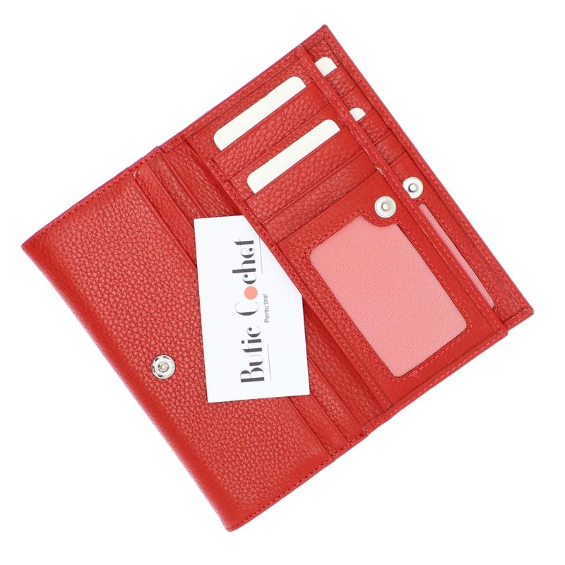 Fashion, accesorii si bijuterii - Femei - Accesorii femei - Portofele femei - Portofel de dama, din piele naturala, Karali, 17.5x10x2.5 cm, Rosu - PR618 - Infinity.ro