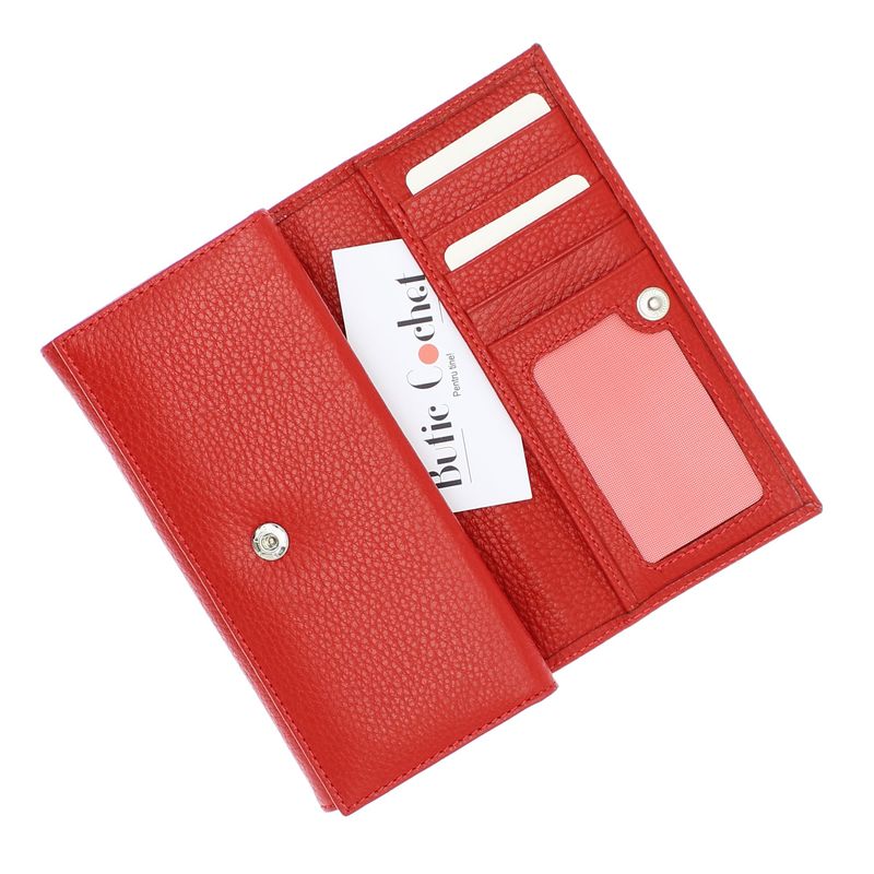 Fashion, accesorii si bijuterii - Femei - Accesorii femei - Portofele femei - Portofel de dama, din piele naturala, Karali, 17.5x10x2.5 cm, Rosu - PR618 - Infinity.ro